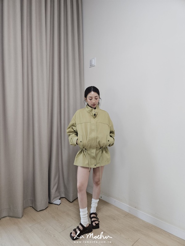 腰抽繩牛仔軍裝外套